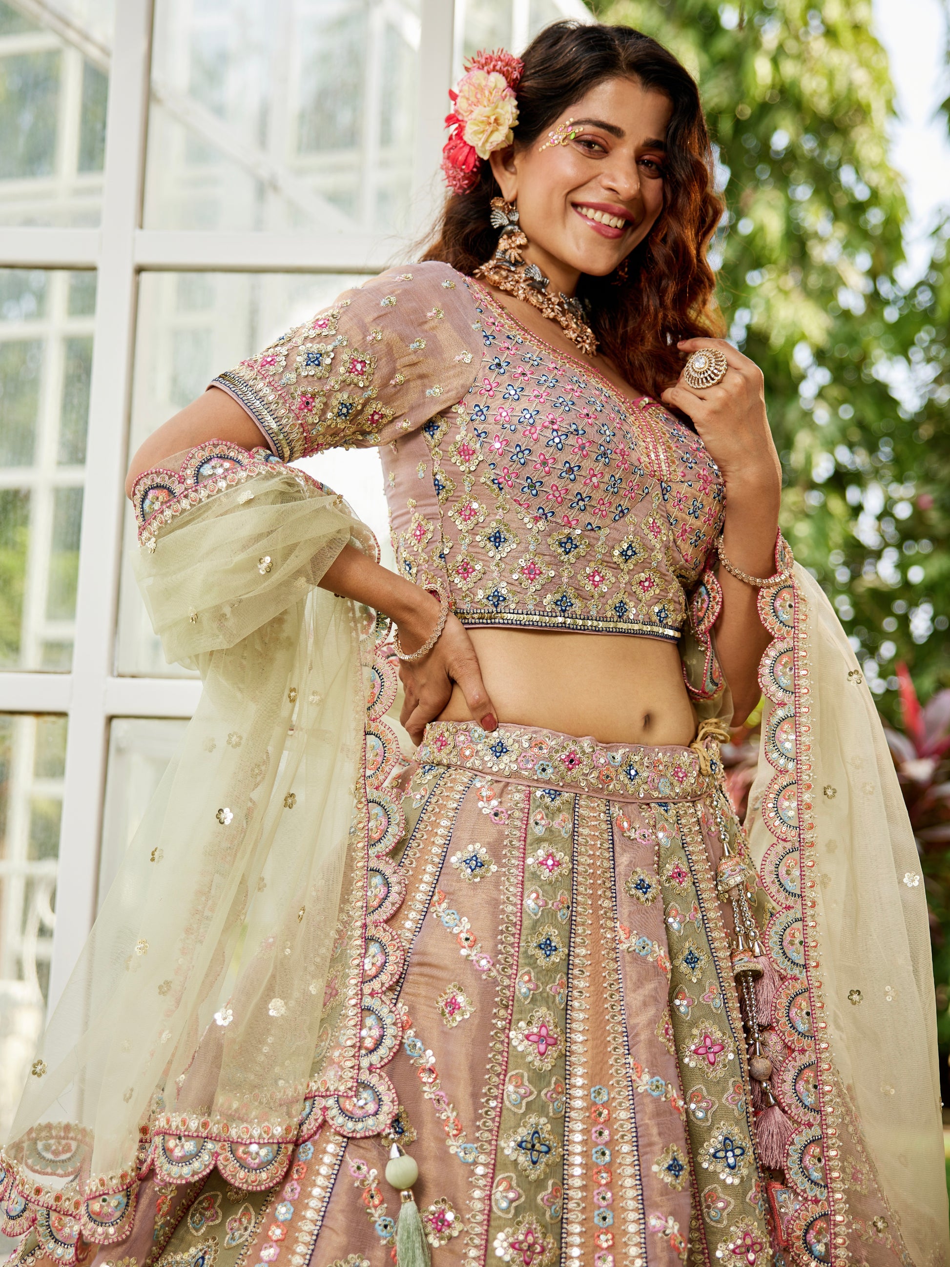 Multi-Color Gotapatti Net Bridal Lehenga