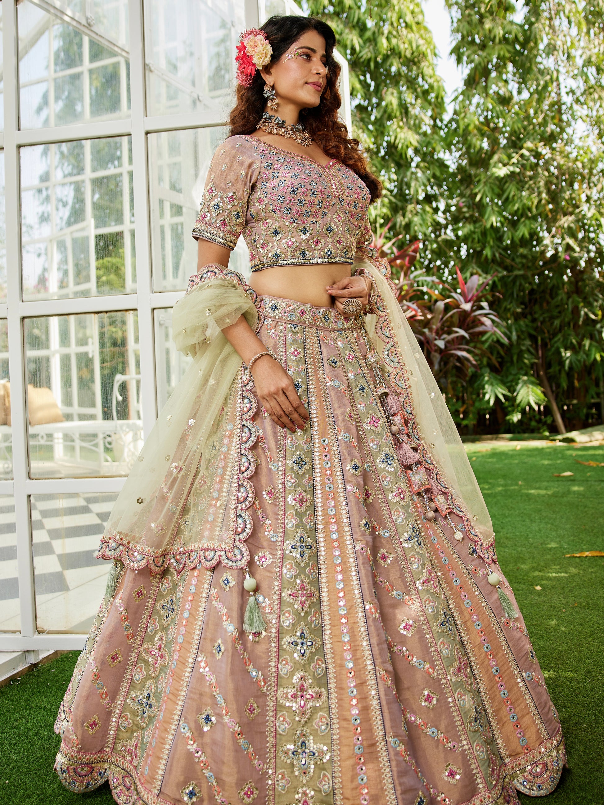 Multi-Color Gotapatti Net Bridal Lehenga