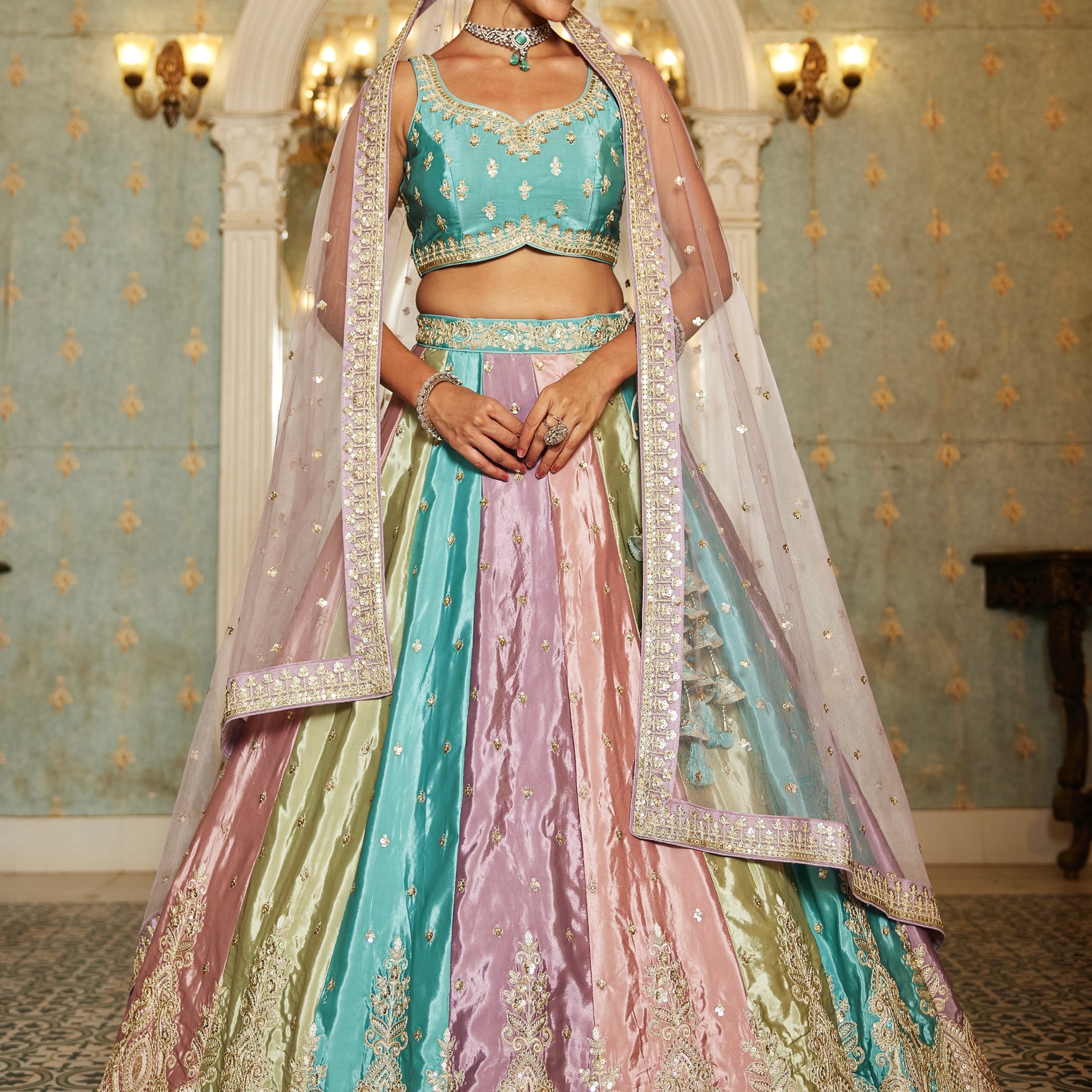 Multi-Color Satin Silk Lehenga with Heavy Sequin