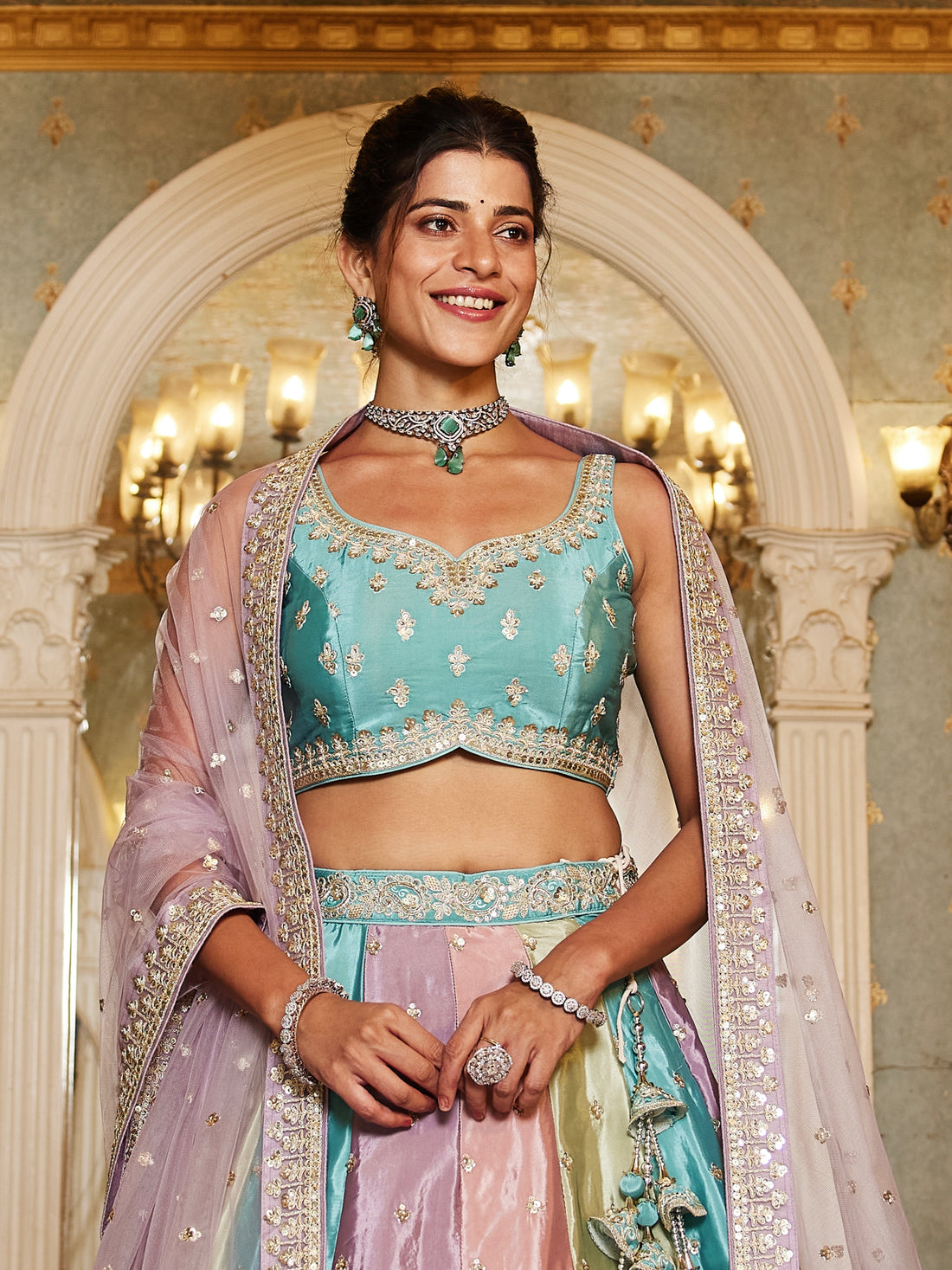 Multi-Color Satin Silk Lehenga with Heavy Sequin