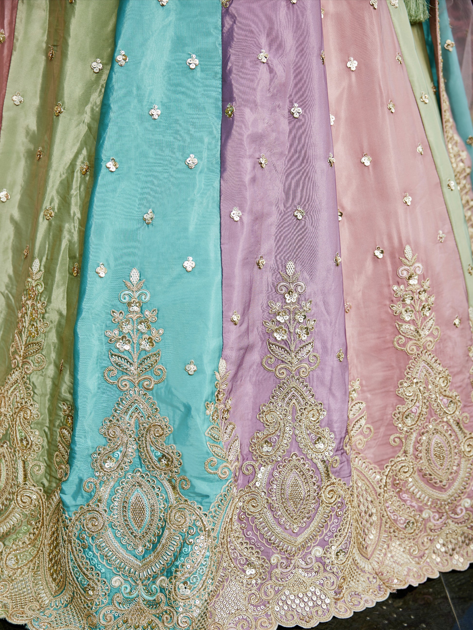 Multi-Color Satin Silk Lehenga with Sequins