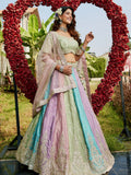 Multi-Color Satin Silk Lehenga with Sequins