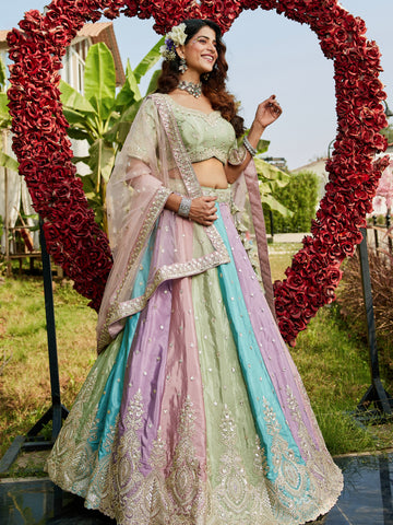 Multi-Color Satin Silk Lehenga with Sequins