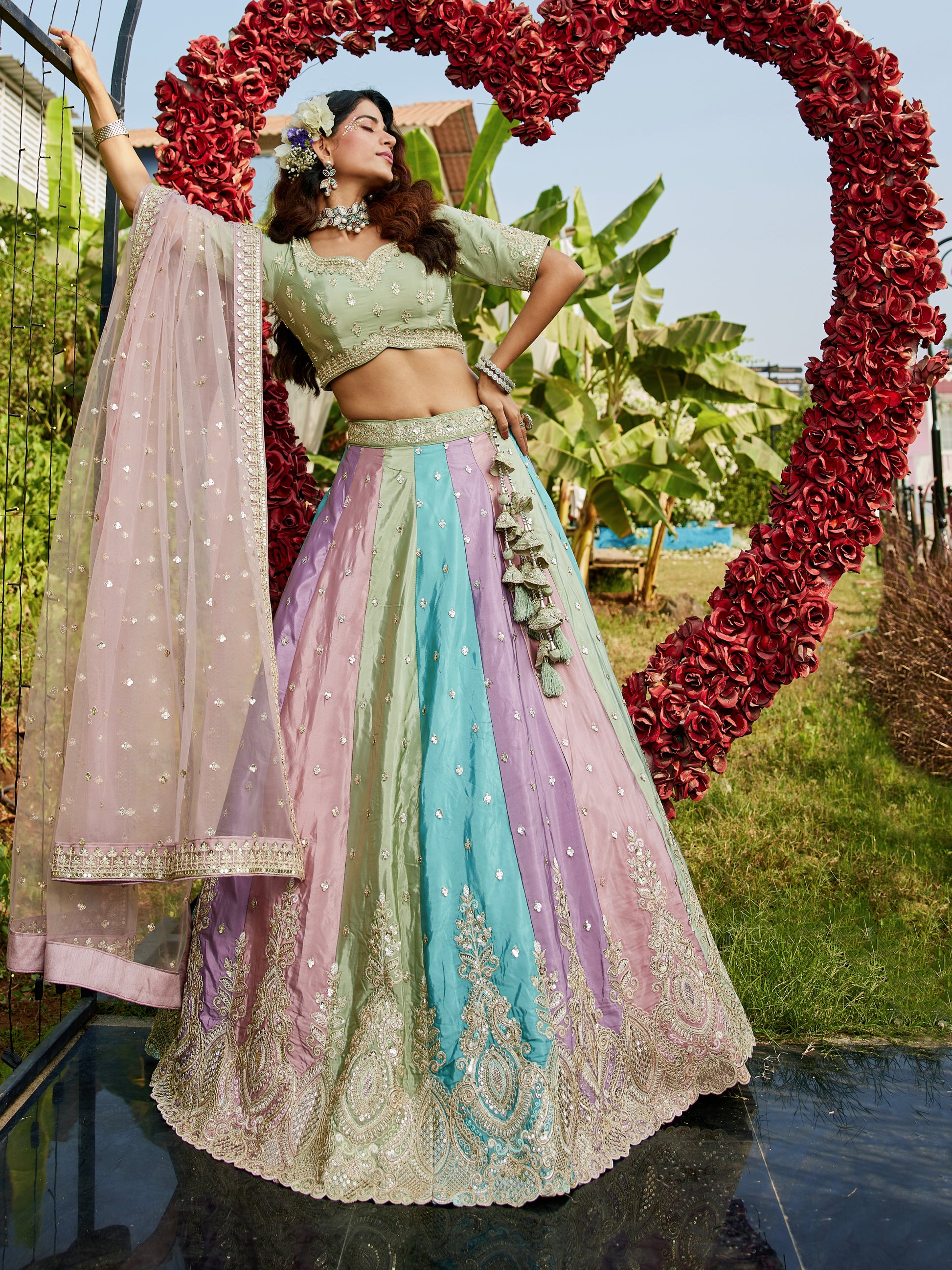 Multi-Color Satin Silk Lehenga with Sequins