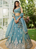 Green Organza Bridal Lehenga with Sequins & Moti Embroidery