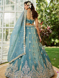 Green Organza Bridal Lehenga with Sequins & Moti Embroidery