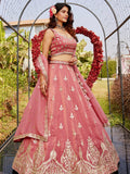 Pink Organza Bridal Lehenga with Sequins & Moti Embroidery