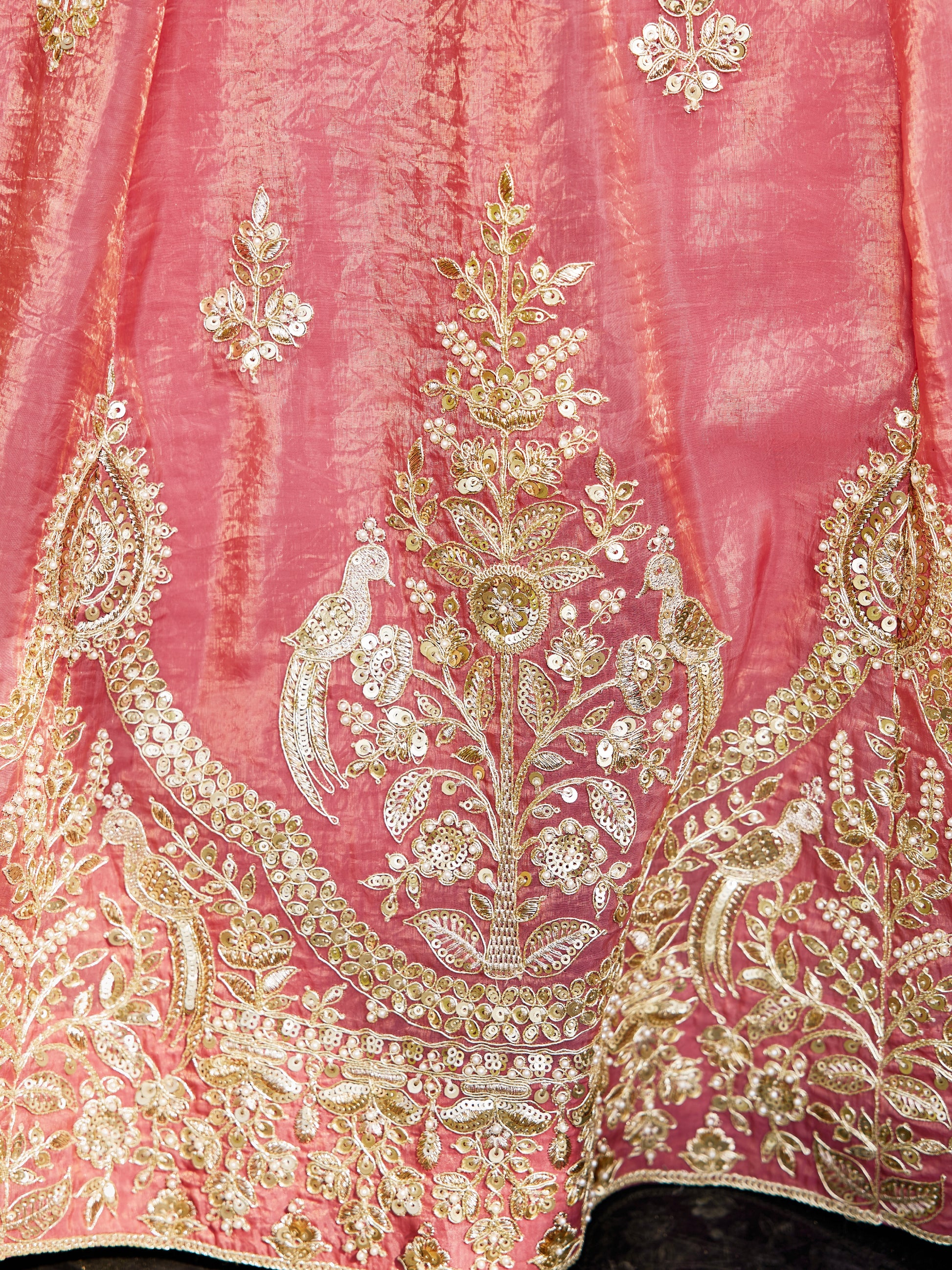 Pink Organza Bridal Lehenga with Sequins & Moti Embroidery