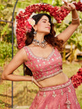 Pink Organza Bridal Lehenga with Sequins & Moti Embroidery