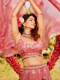 Pink Organza Bridal Lehenga with Sequins & Moti Embroidery