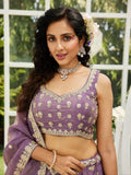 Purple Organza Bridal Lehenga with Sequins & Moti Embroidery