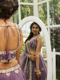 Purple Organza Bridal Lehenga with Sequins & Moti Embroidery