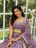 Purple Organza Bridal Lehenga with Sequins & Moti Embroidery