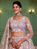 Mauve Net Bridal Lehenga with Sequins & Zarkan Embroidery