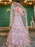 Mauve Net Bridal Lehenga with Sequins & Zarkan Embroidery