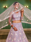 Mauve Net Bridal Lehenga with Sequins & Zarkan Embroidery