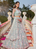 Sea Green Net Bridal Lehenga with Sequins & Zarkan Embroidery