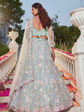 Sea Green Net Bridal Lehenga with Sequins & Zarkan Embroidery