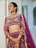 Burgundy Net Bridal Lehenga with Sequins & Zarkan Embroidery