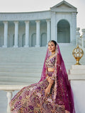 Burgundy Net Bridal Lehenga with Sequins & Zarkan Embroidery