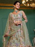 Lime Green Net Bridal Lehenga with Sequins & Zarkan Embroidery