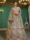 Lime Green Net Bridal Lehenga with Sequins & Zarkan Embroidery