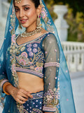 Navy Blue Net Bridal Lehenga with Sequins & Zarkan Work