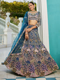 Navy Blue Net Bridal Lehenga with Sequins & Zarkan Work