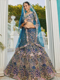 Navy Blue Net Bridal Lehenga with Sequins & Zarkan Work