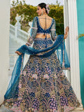 Navy Blue Net Bridal Lehenga with Sequins & Zarkan Work