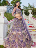 Purple Net Bridal Lehenga with Sequins & Zarkan Embroidery