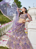 Purple Net Bridal Lehenga with Sequins & Zarkan Embroidery