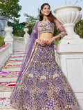 Purple Net Bridal Lehenga with Sequins & Zarkan Embroidery