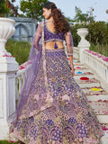 Purple Net Bridal Lehenga with Sequins & Zarkan Embroidery