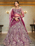 Burgundy Net Bridal Lehenga with Sequins & Zarkan Work