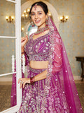 Burgundy Net Bridal Lehenga with Sequins & Zarkan Work