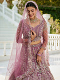 Lavender Net Bridal Lehenga with Sequins & Zarkan Embroidery