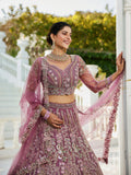 Lavender Net Bridal Lehenga with Sequins & Zarkan Embroidery