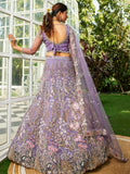 Mauve Net Bridal Lehenga with Sequins & Zarkan Embroidery