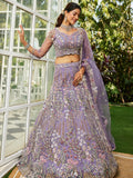 Mauve Net Bridal Lehenga with Sequins & Zarkan Embroidery