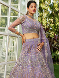 Mauve Net Bridal Lehenga with Sequins & Zarkan Embroidery