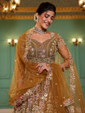 Mustard Net Bridal Lehenga with Sequins & Zarkan Embroidery