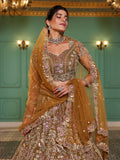 Mustard Net Bridal Lehenga with Sequins & Zarkan Embroidery