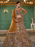 Mustard Net Bridal Lehenga with Sequins & Zarkan Embroidery