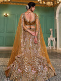 Mustard Net Bridal Lehenga with Sequins & Zarkan Embroidery