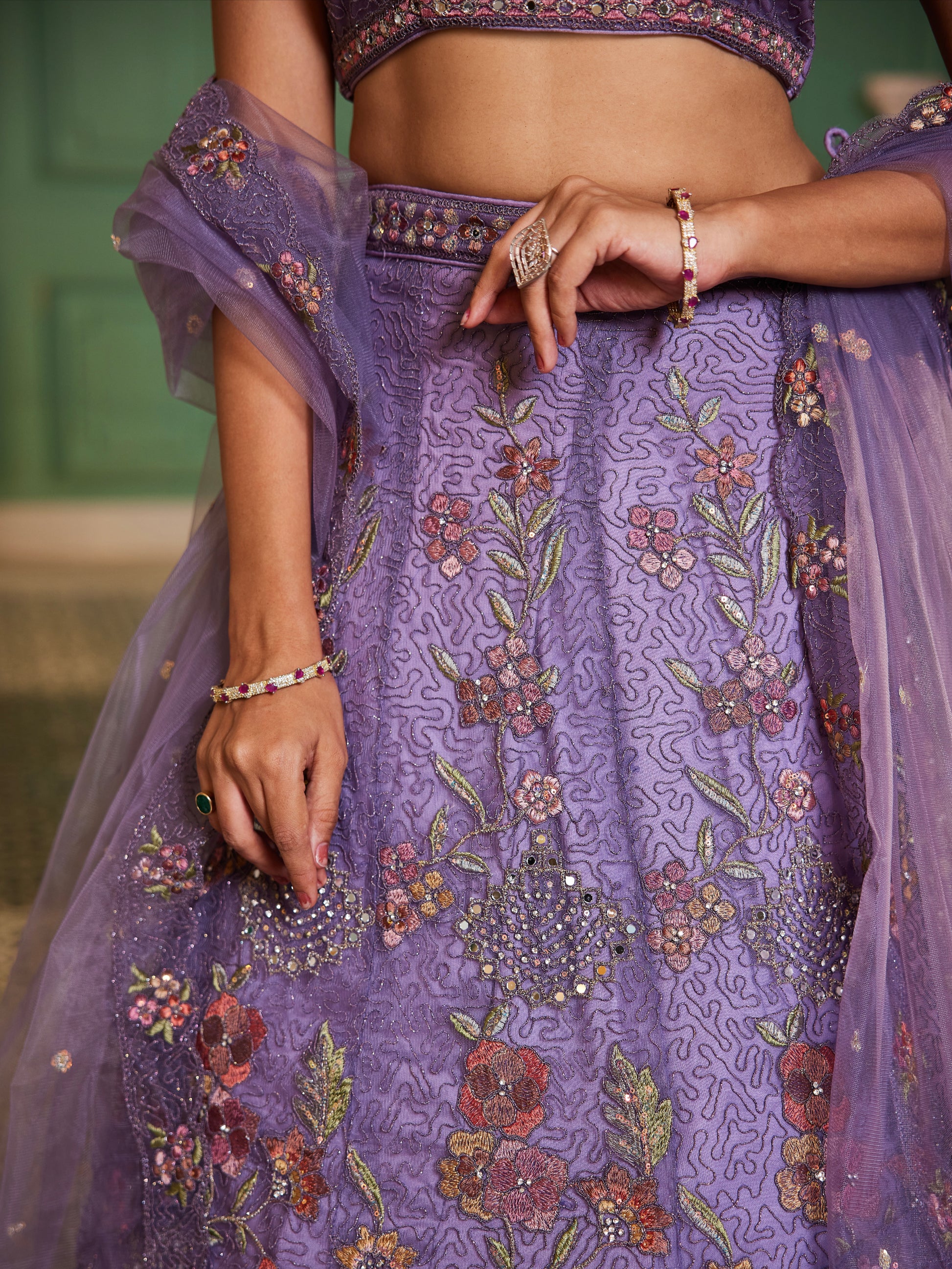 Lavender Sequins & Zarkan Embroidered Net Lehenga