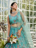 Lime Green Net Lehenga with Sequins & Zarkan Work