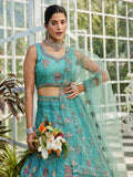 Lime Green Net Lehenga with Sequins & Zarkan Work