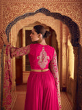 Pink Embroidered Chinon Palazzo Suit