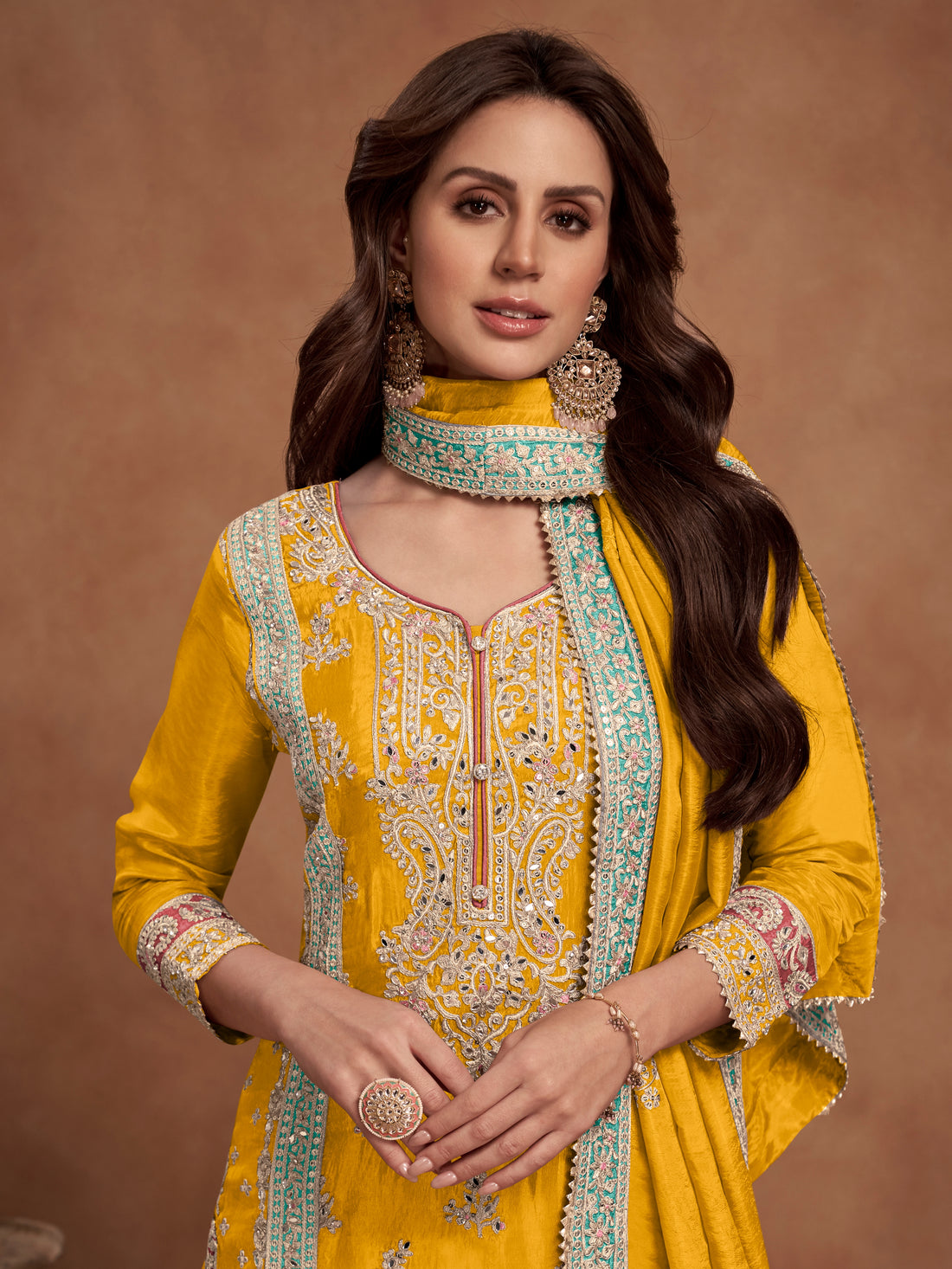 Mustard Yellow Real Simar Silk Palazzo Suit